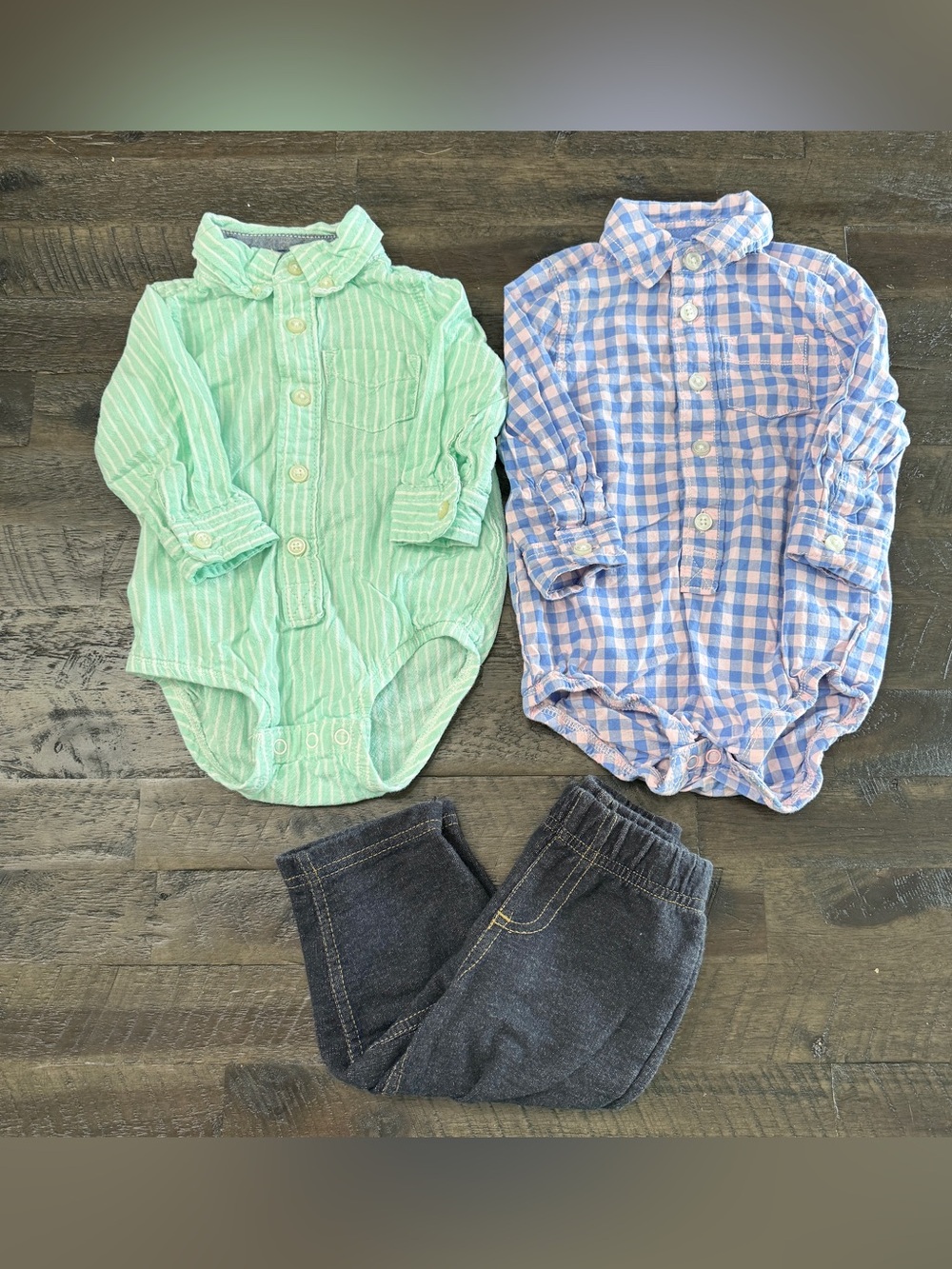 9m Baby Boy OshKosh B'gosh Stripe & Gingham Button-Front Bodysuits + Pants Lot